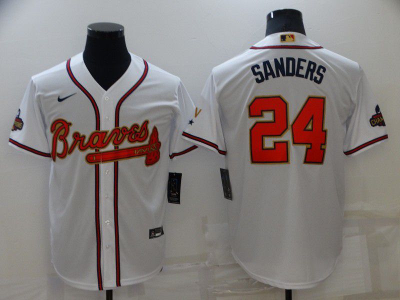 Men Atlanta Braves #24 Sanders White Gold Game Nike 2022 MLB Jersey